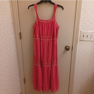 Hot Pink Loft Tiered Strappy Tank Maxi dress Sz Xl